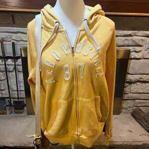 Aeropostale 87 Yellow Full Zip Graphic Hoodie Sweatshirt XL